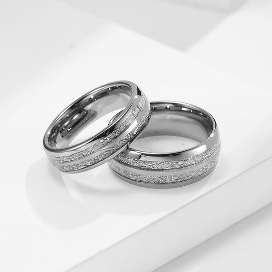 Women's & Men's Double Groove Tungsten Steel Inlaid Ice Silk Rings