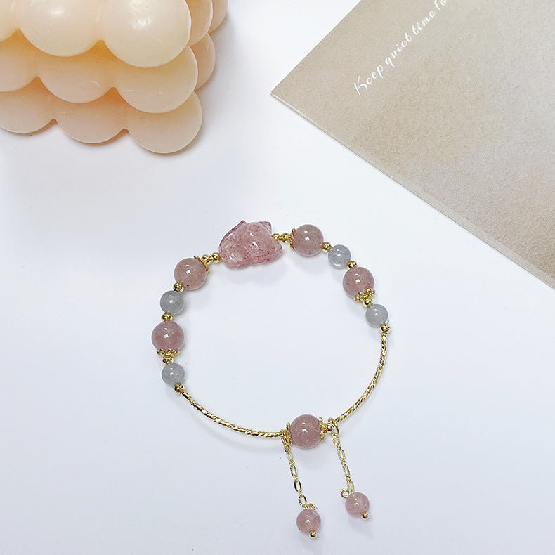 Sweet Strawberry Quartz Gray Moonlight Mild Bracelets