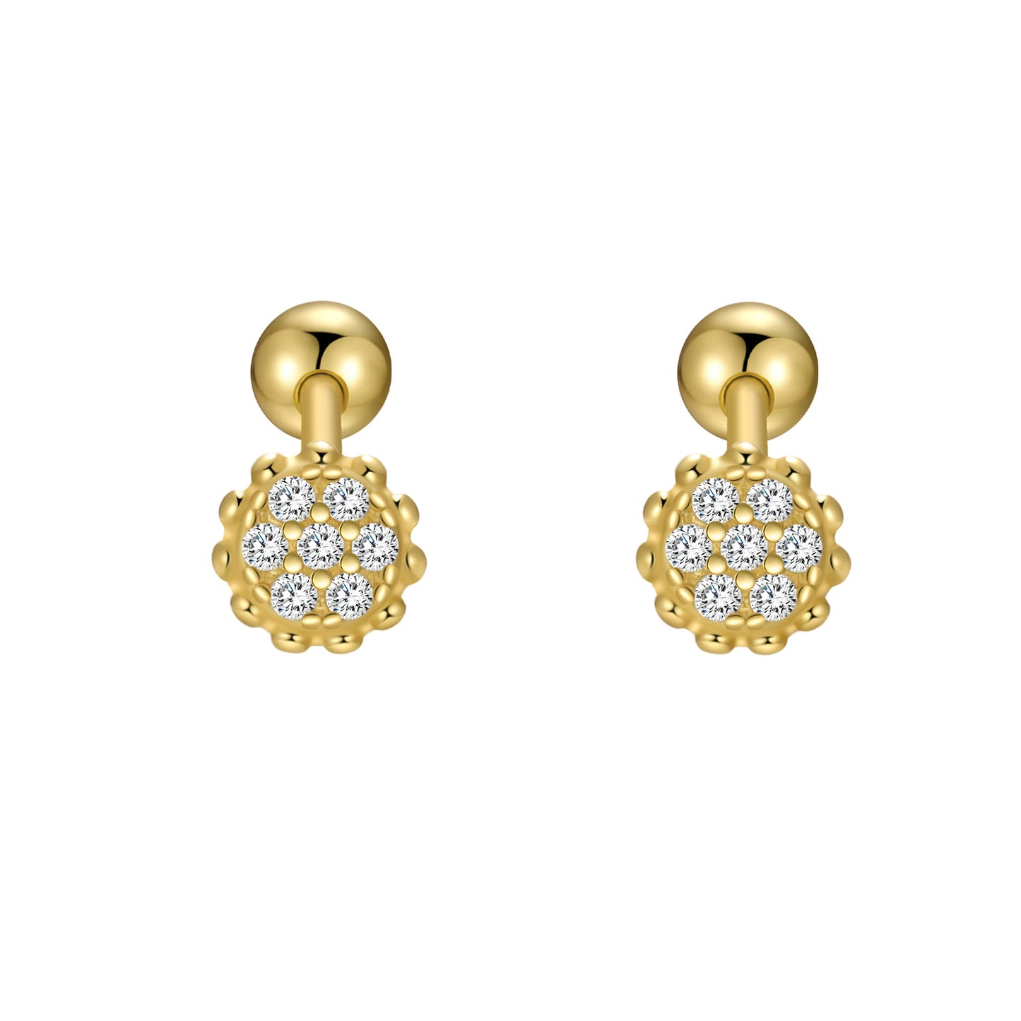 Women's Zircon Round Beads Lace Screw Tightening Earrings