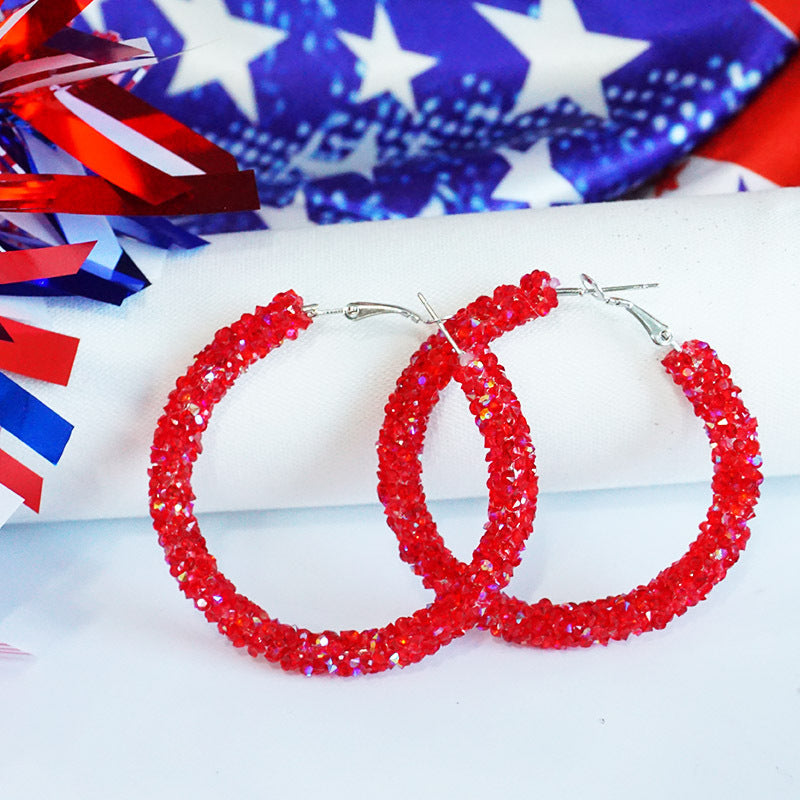 Day Ear Rhinestone Patriotic Color Matching Earrings