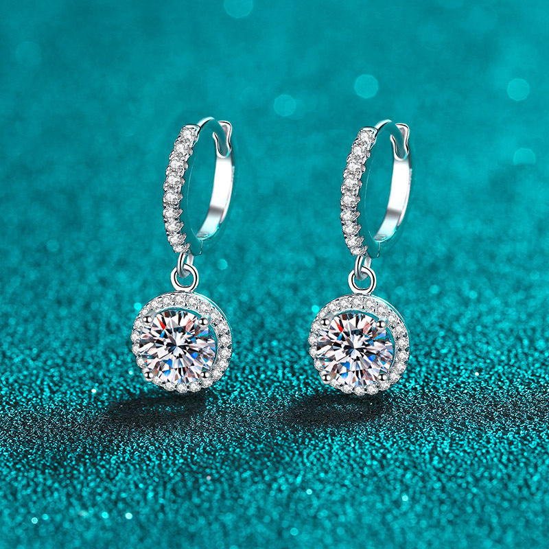 Women's Sterling Sier For Moissanite Round Bag Ear Clip Earrings