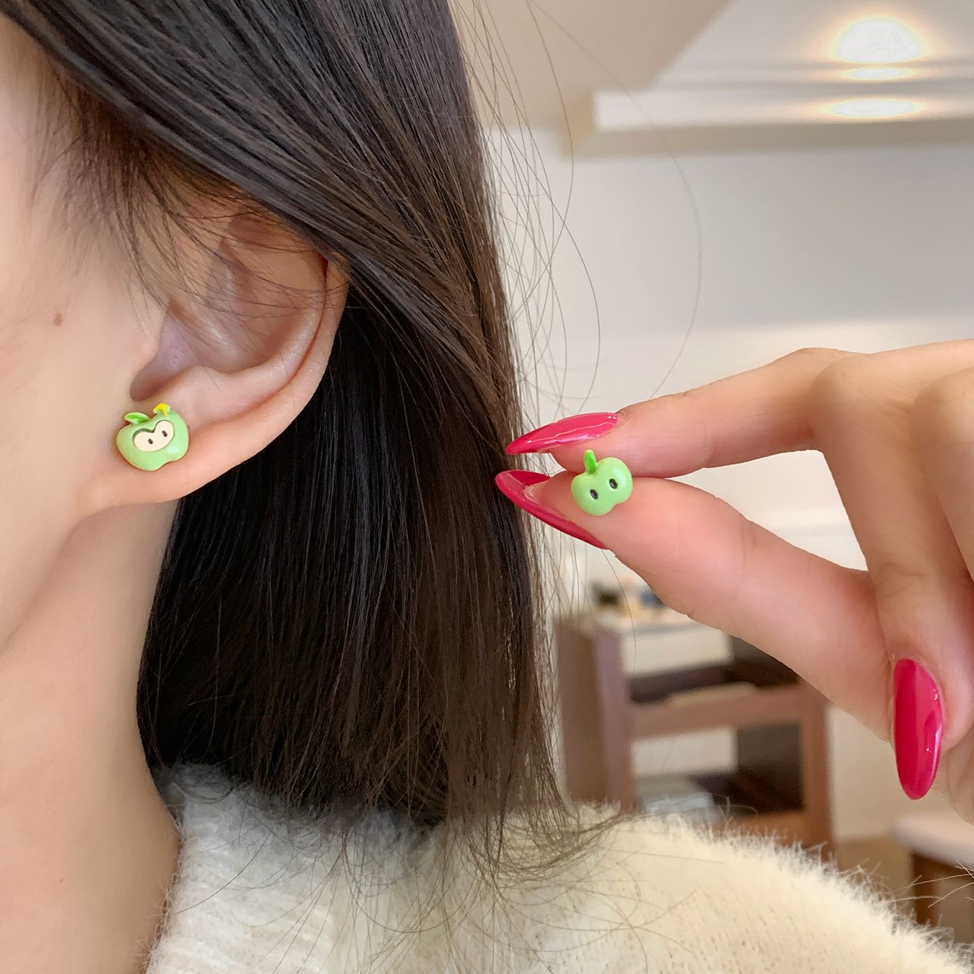 Colorful Fruit Cat Female Sier Needle Cartoon Cute Sweet Design Rings