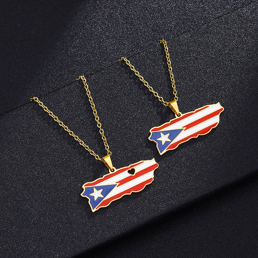 Women's & Men's Stainless Steel Drop Oil Puerto Rico Necklaces