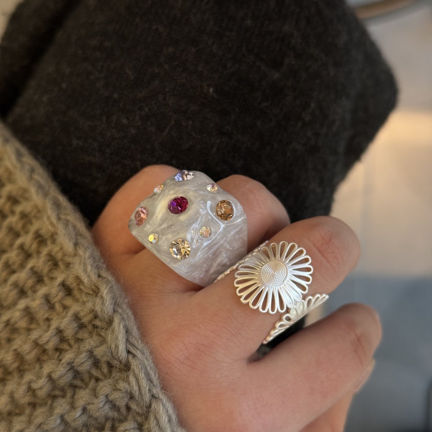 Color Diamond Square Geometric Resin Personality Rings