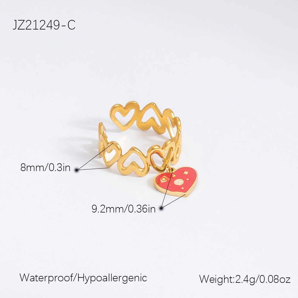 Heart Cherry Stylish Opening Stainless Steel Rings