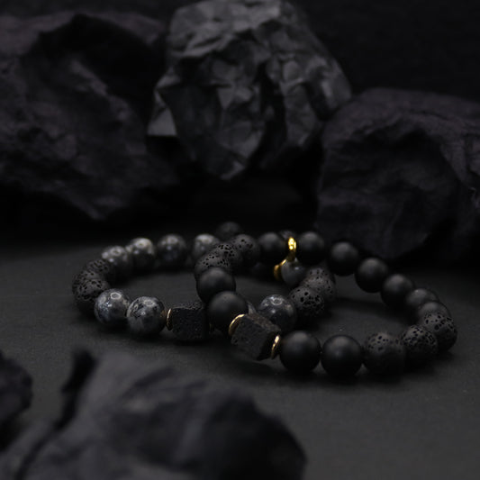 Sense Volcanic Stone Male Obsidian Frosted Geometric Bracelets