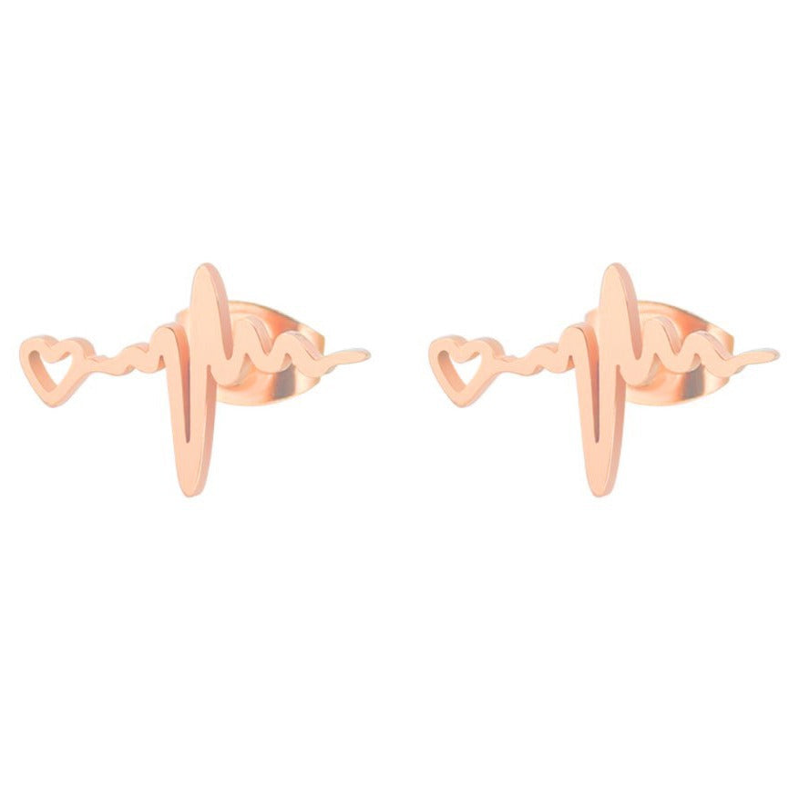 Version Peach Heart Ecg Ear Fashionable Simple Cute Earrings