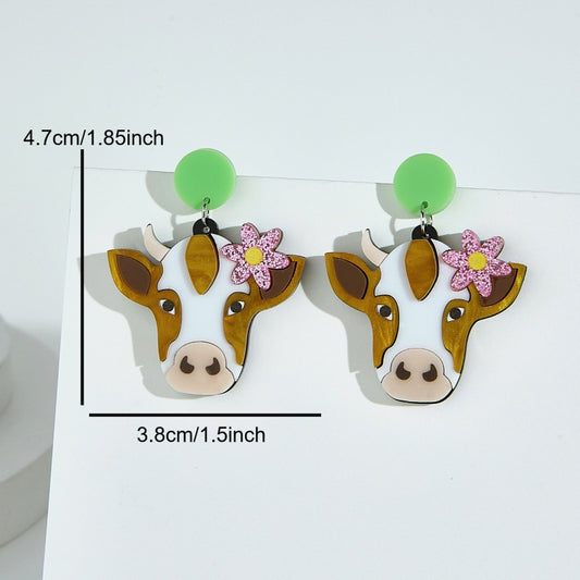 Women's Flower Cow Cute Animal Trend Acrylic Earrings