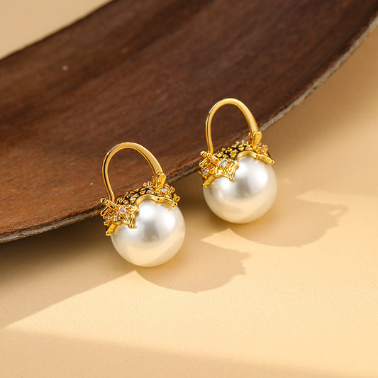 Women's Flower Basket Pearl Ear Clip High Sense Special Interest Light Earrings