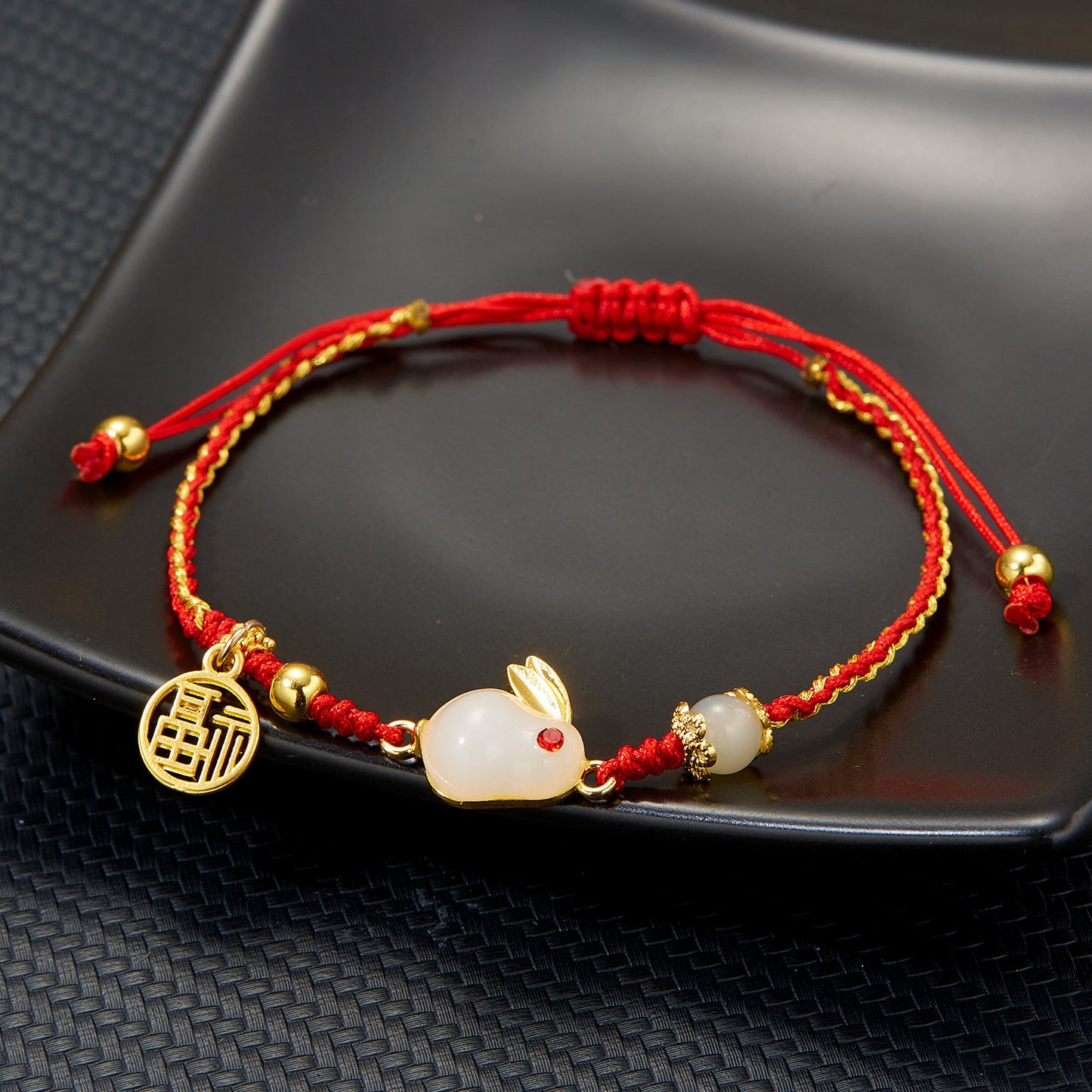 Imitation Jade Blessing Card Zodiac Hare Life Red Rope Bracelets