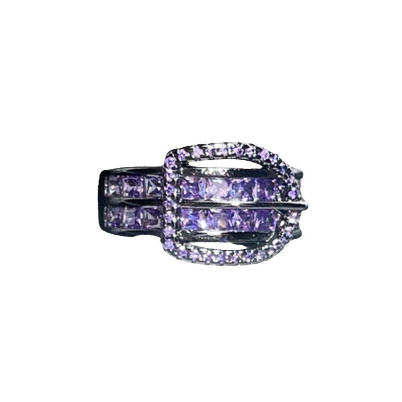 Buckle Purple Diamond Butterfly Opening Female Rings