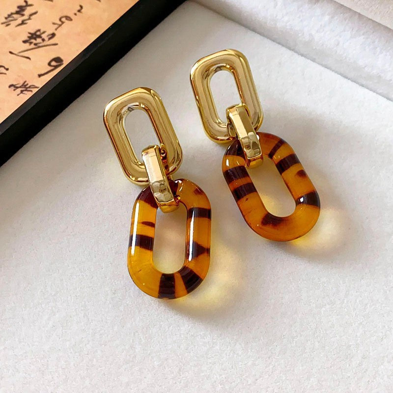 Sier Needle Simple Leopard Print Geometric Earrings