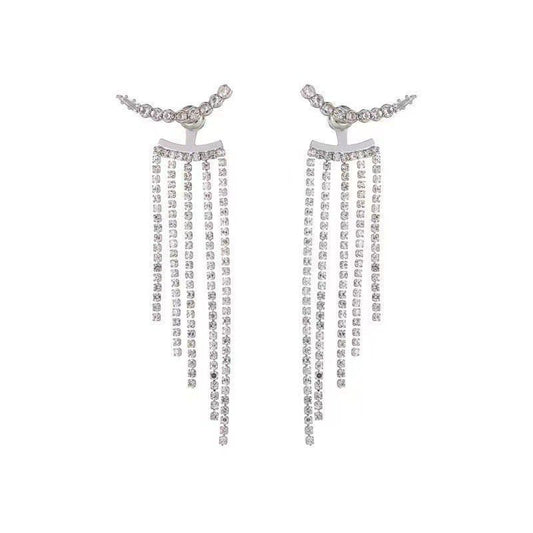 Tassel Rhinestone High Sense Sier Personality Design Temperament Entry Earrings