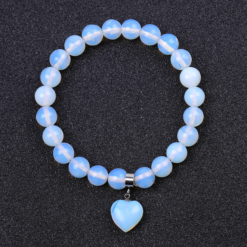Pink Crystal Peach Heart Tigereye Green White Dot Blue Bracelet