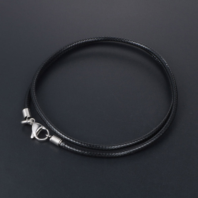 Men's Steel Buckle Simple Black Woven Linen Wax Necklaces