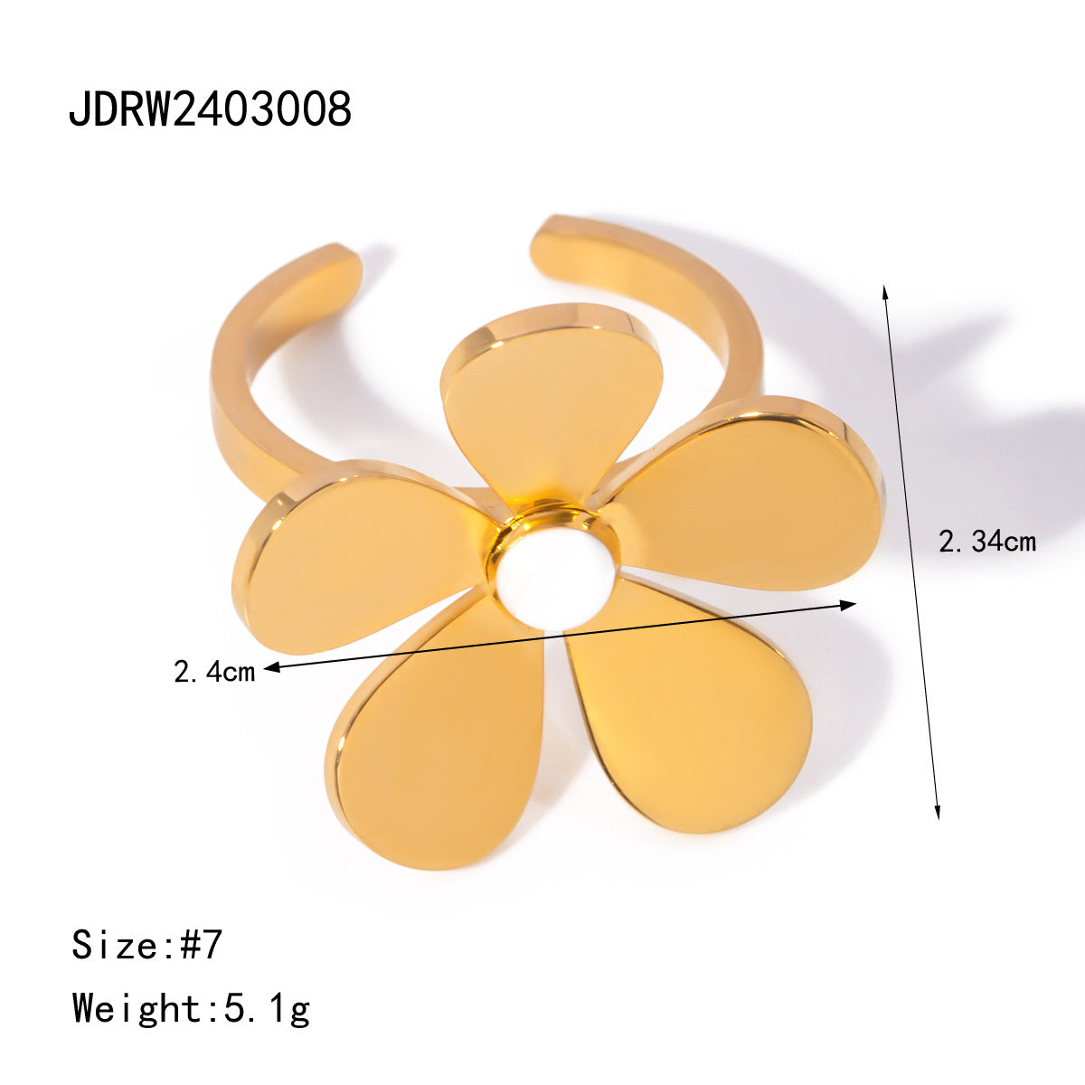 Open Gold Stainless Steel Five Petal Rings