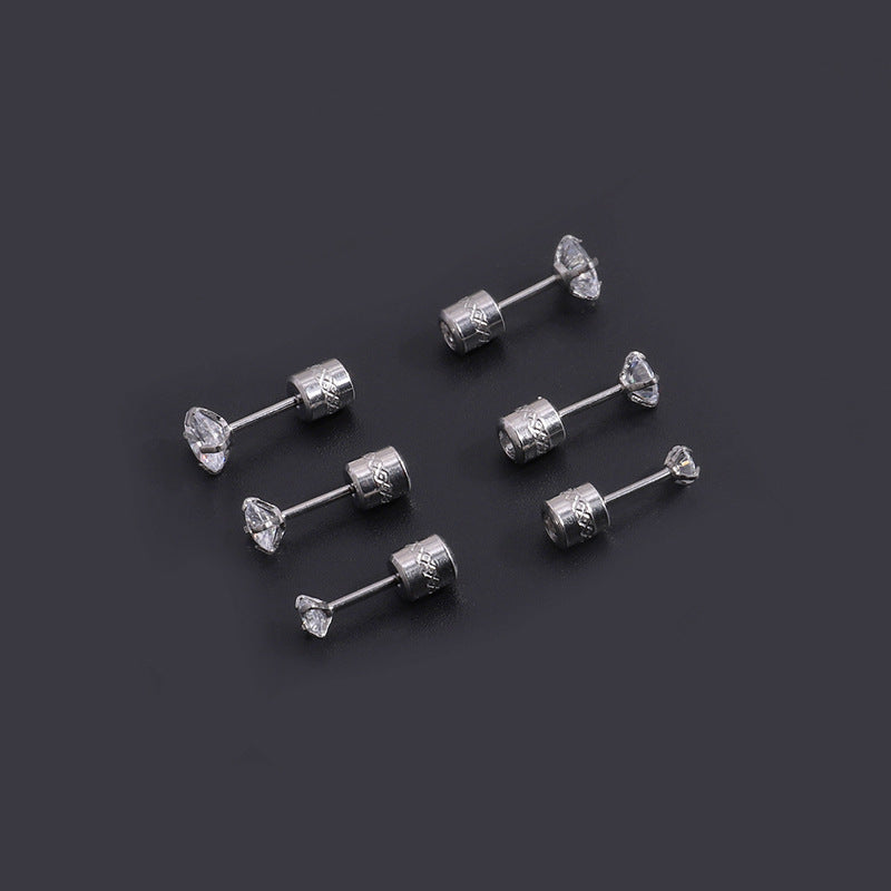 Women's & Men's Stainless Steel Korean Fashion Double-headed Diamond Rotating Earrings