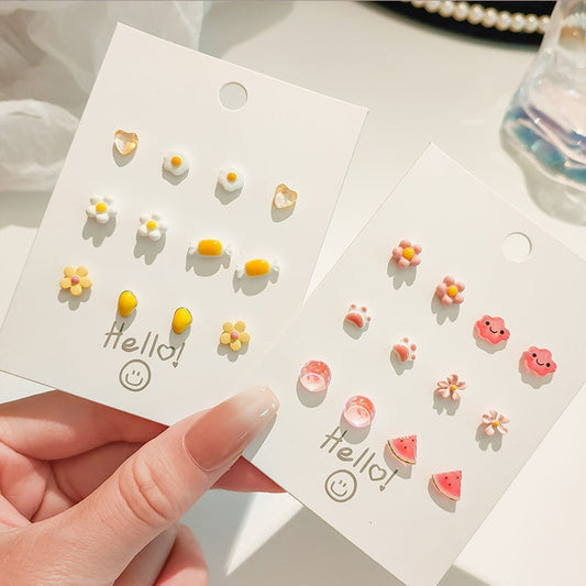 Sier Needle Ceramic Ear Suit Summer Earrings