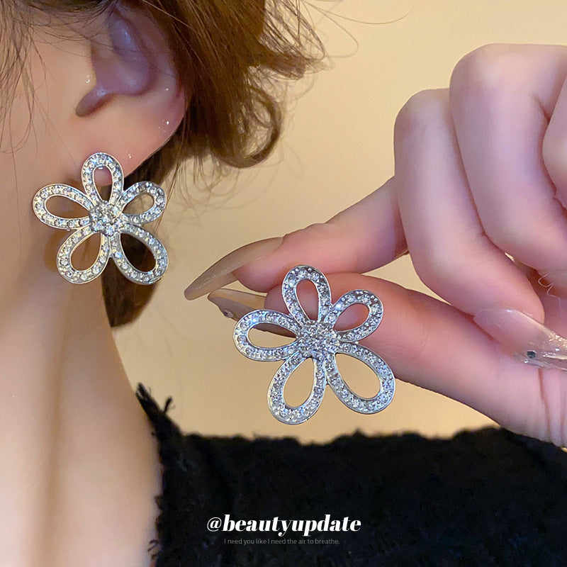 Sier Hollow Flower Affordable Luxury Fashion Earrings