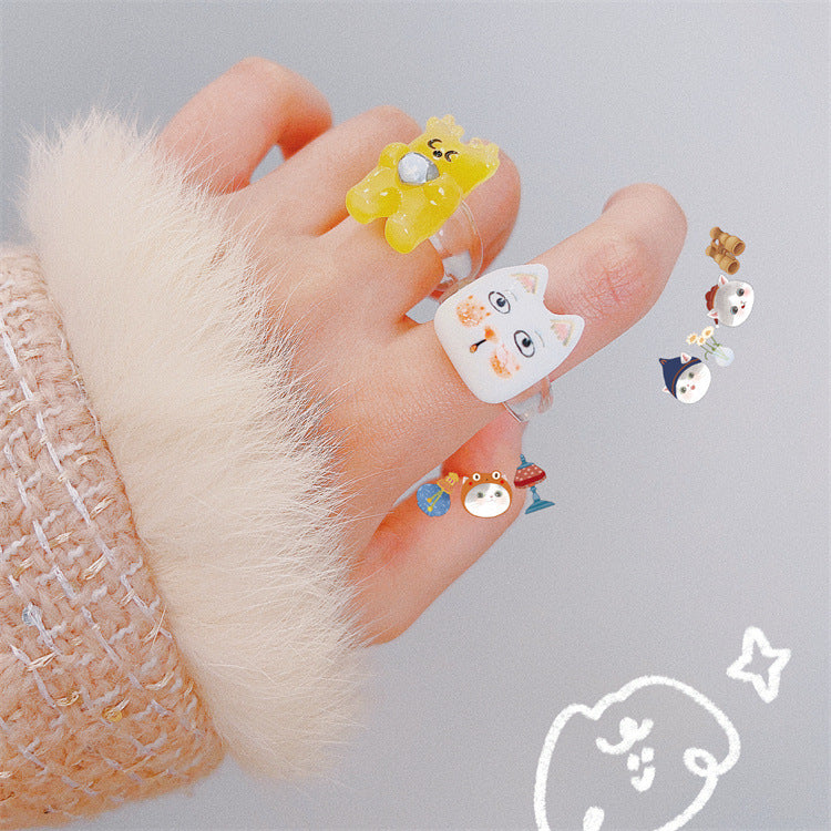 Bear Resin Female Design Sense Niche Rings