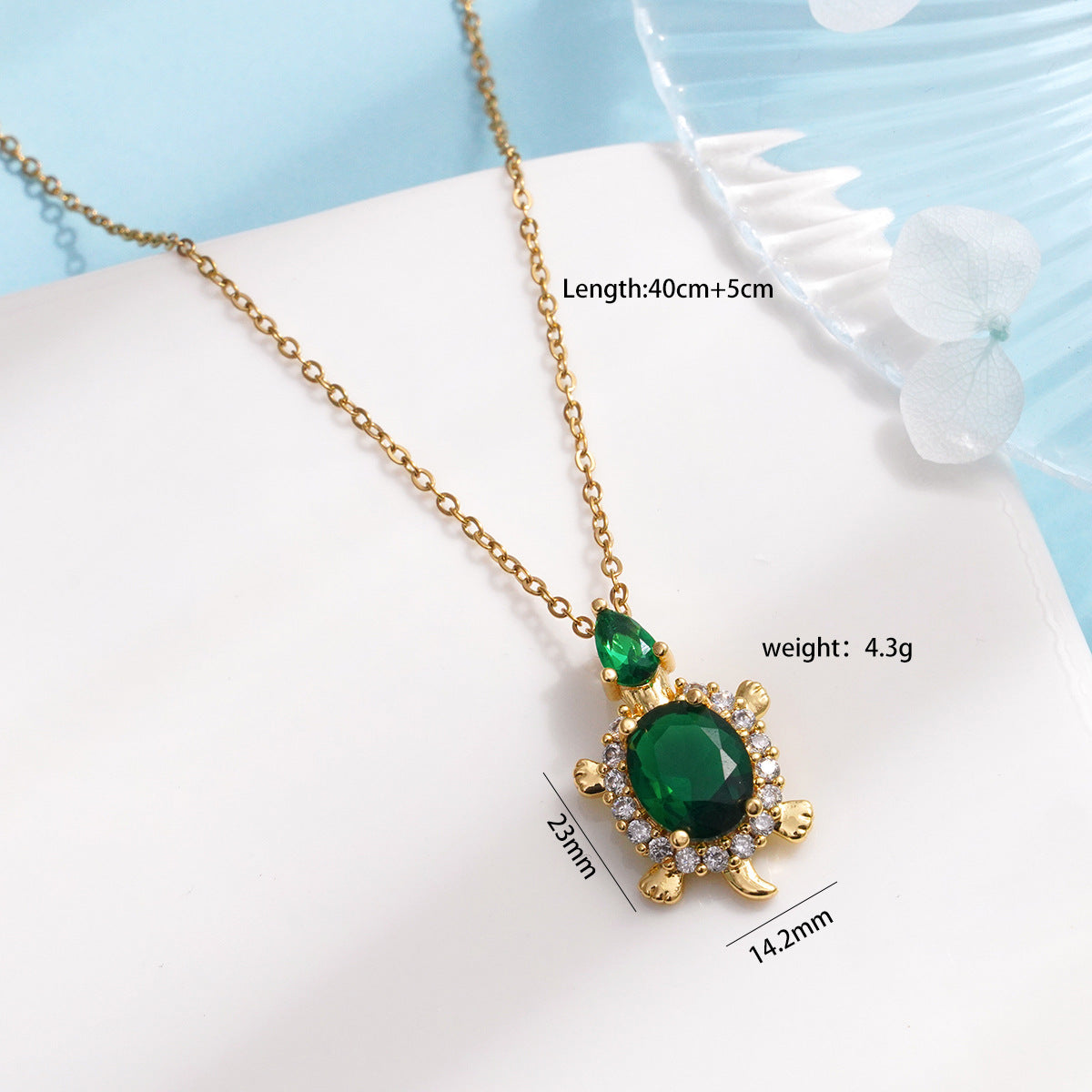 Gold Inlaid Zircon Marine Turtle Titanium Steel Female Design Necklaces