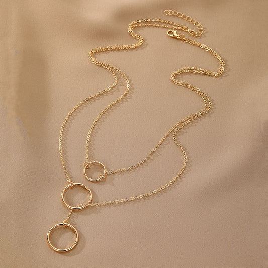 Women's Hollow Circle Size Double Layer Suit Necklaces