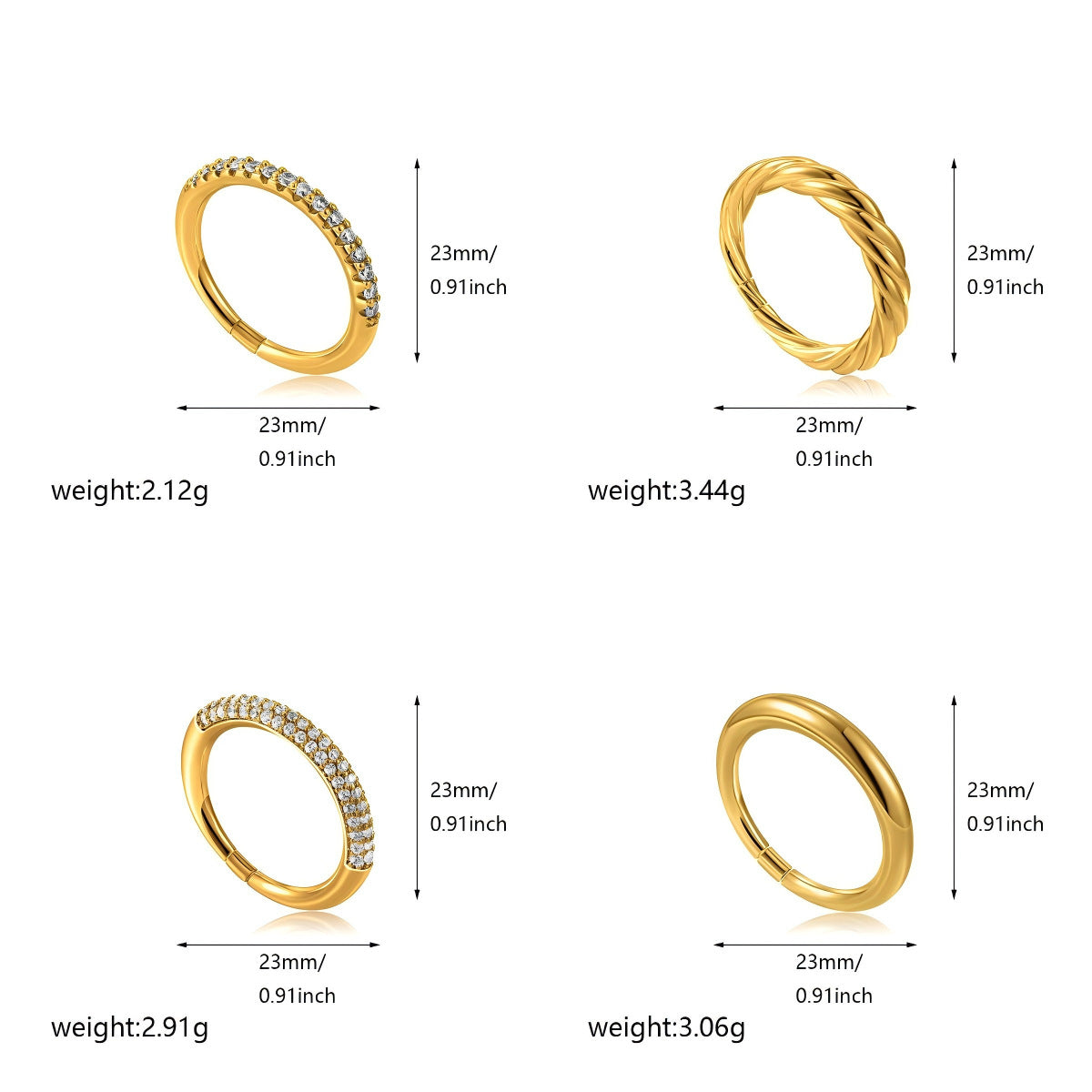 Sier Color Matching Stacked Zircon Twist Geometric Width Rings