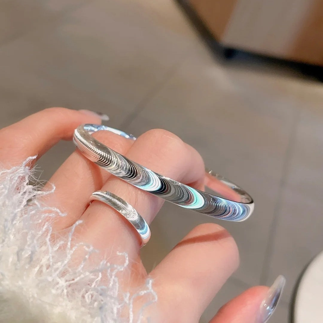 Simple Female Solid Light Luxury Minority Open Brushed Rings