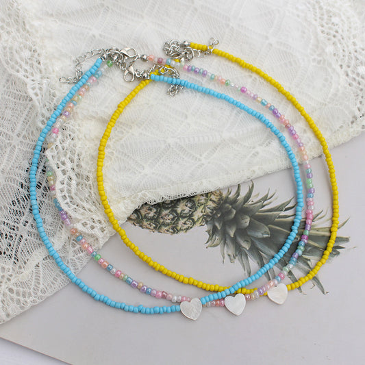 Heart Beads Stringed Color Clavicle Chain Necklace