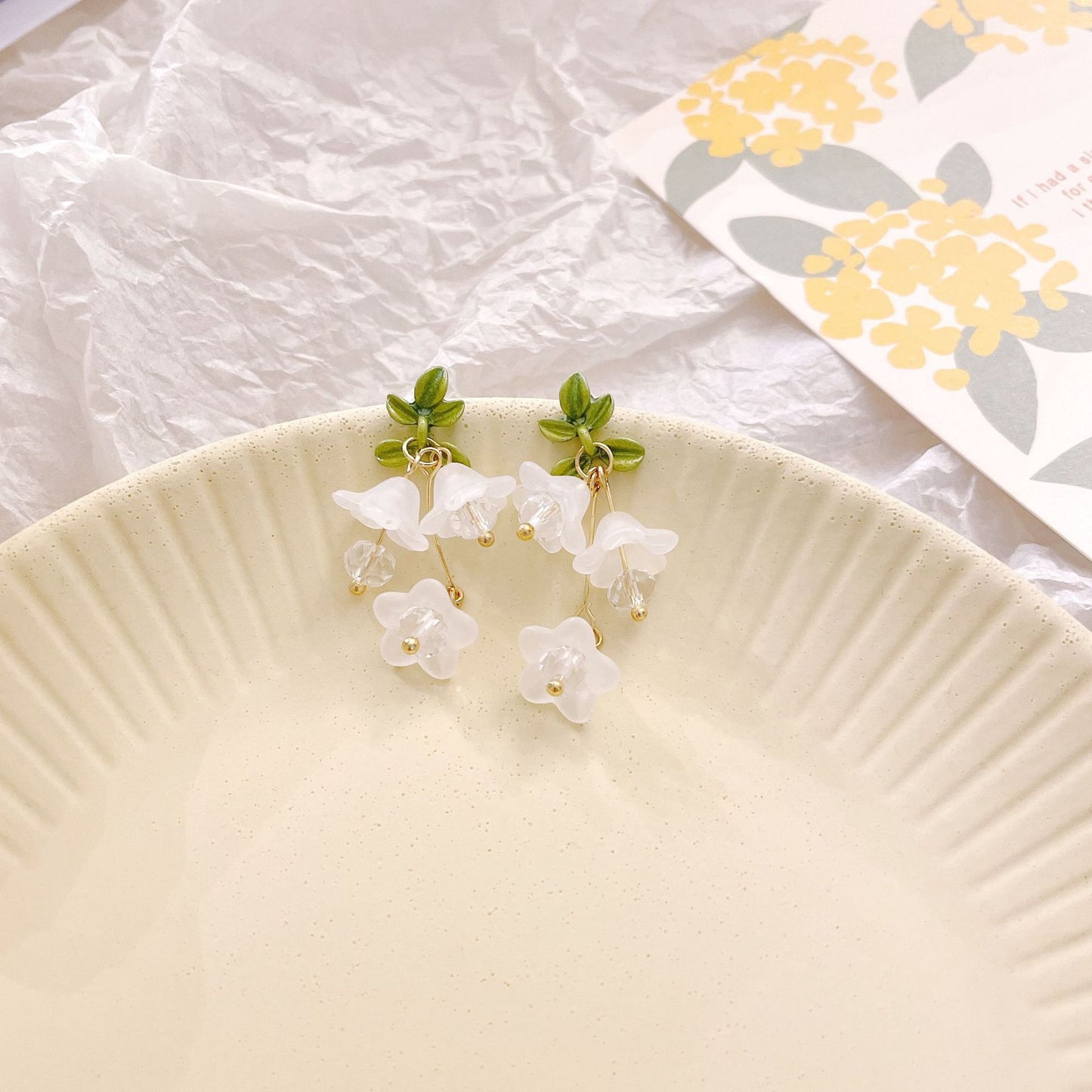 Sweet Design Green Paint Flower Tassel Pastoral Style Female Summer Earrings