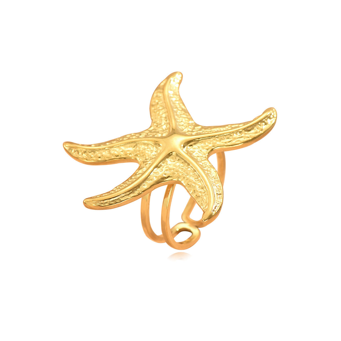 Beach Starfish Adjustable Stainless Steel Open Rings