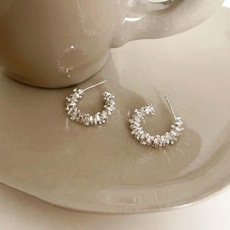 Simple Circle Sier Temperament Wild Design Earrings