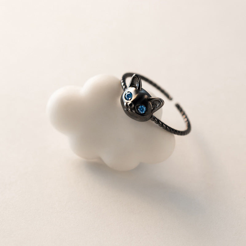 Animal Cat Blue Diamond Grain Wreath Rings