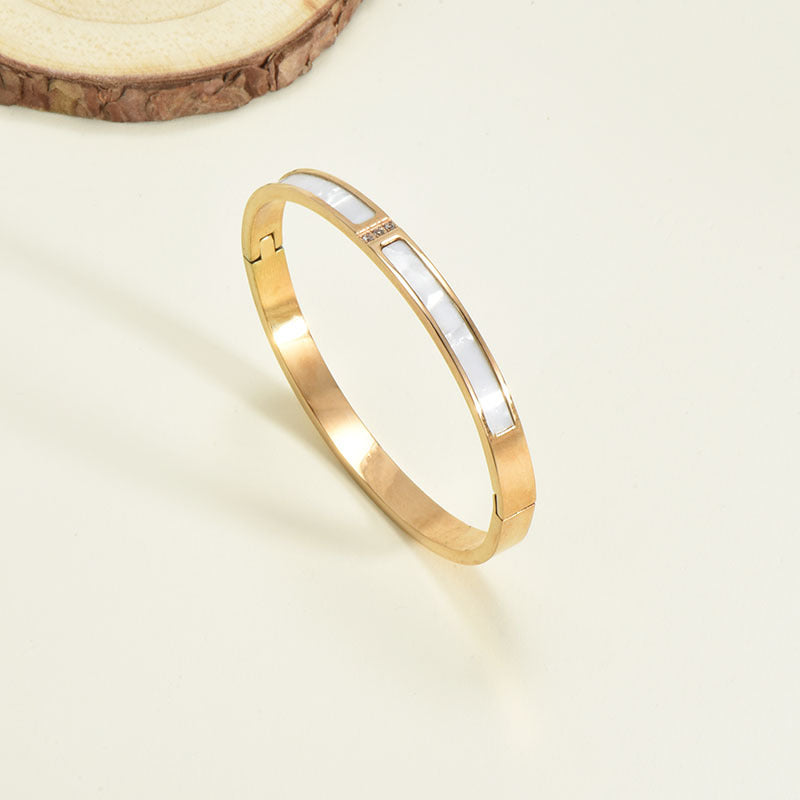 Women's Three Diamond White Shell Titanium Steel Gold-plated Light Bracelet