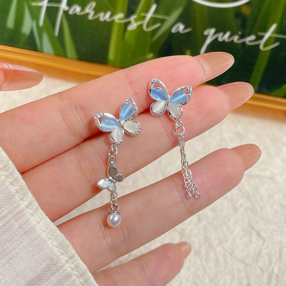 Butterfly Opal Female Sier Needle Special Earrings