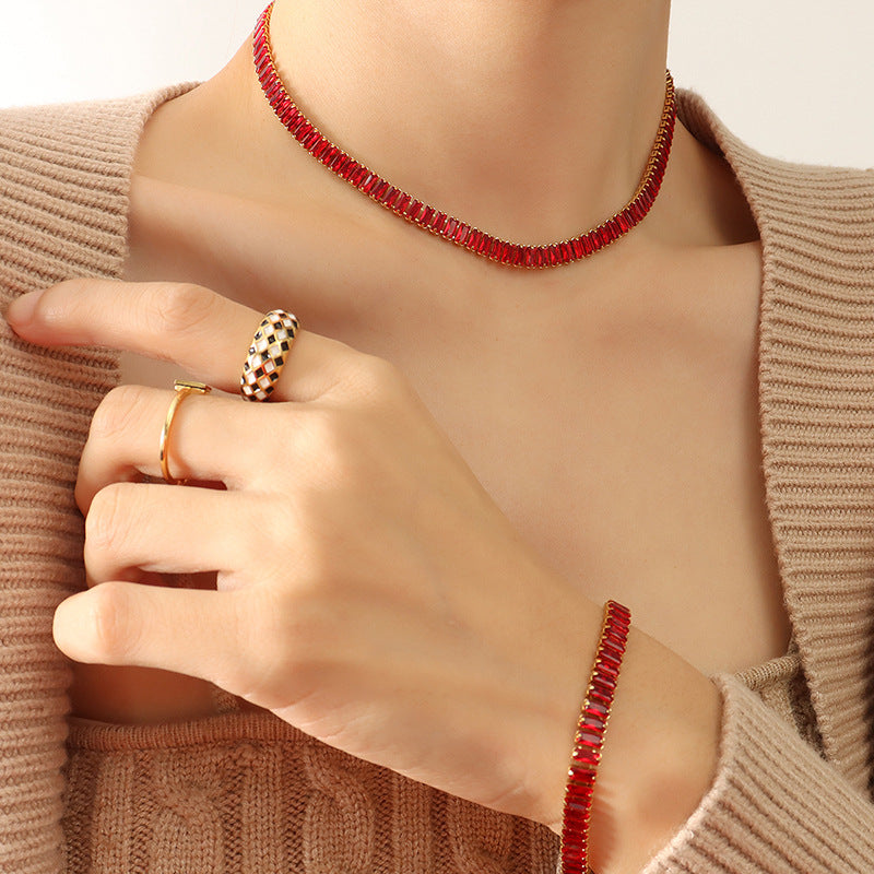 Exaggerated Color Zircon Clavicle Titanium Steel Bracelets