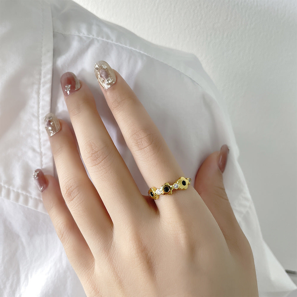 Fresh Rhinestone Flower Adjustable Three Small Flowers Rings