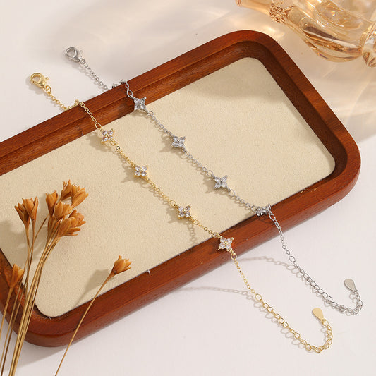 Super Flash Clover Zircon Gold Light Luxury Design Adjustable Bracelets