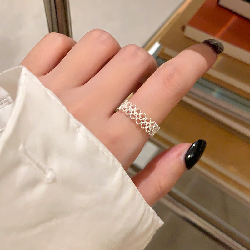Korean Style Sweet Loving Heart Lace Open Rings