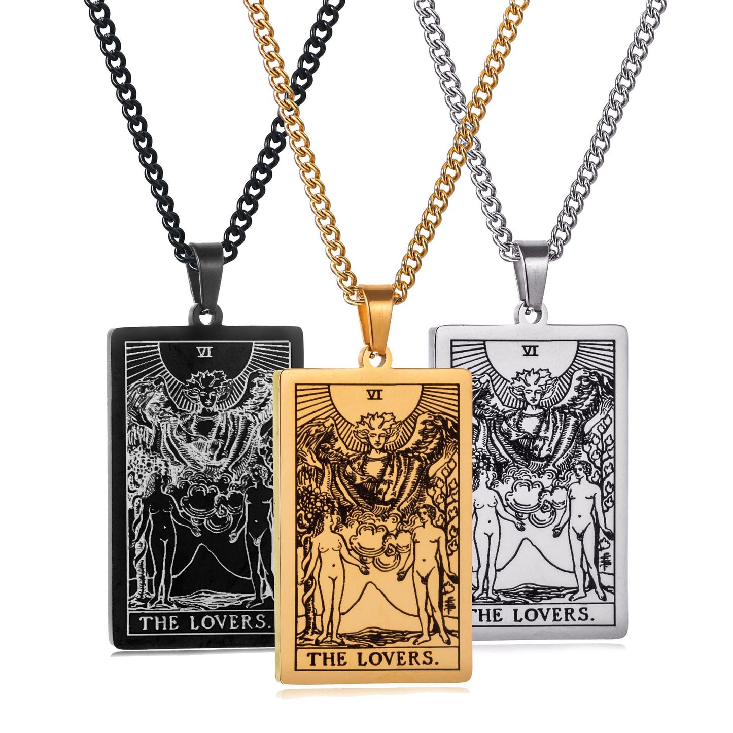 Men's Stainless Steel Tarot Personalized Retro Square Plate Necklaces