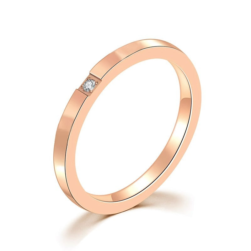 Women's Single Rhinestone Rose Gold Micro Inlaid With Diamond Rings