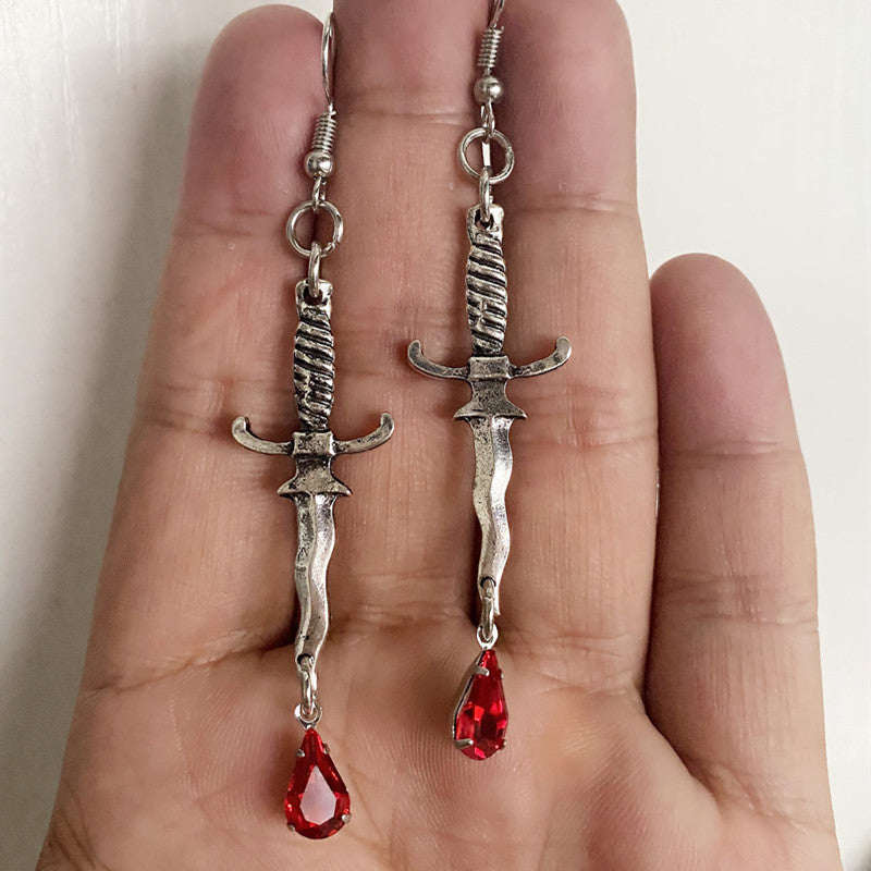 Dagger With Blood Red Knife Horror Earrings