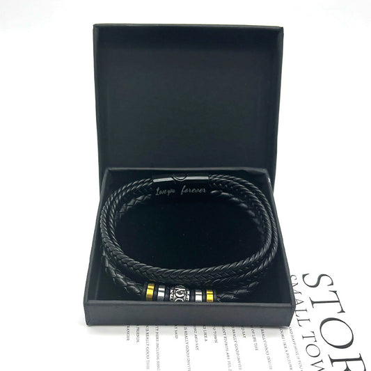 Men's Steel Leather Titanium Magnetic Snap Ethnic Bracelets