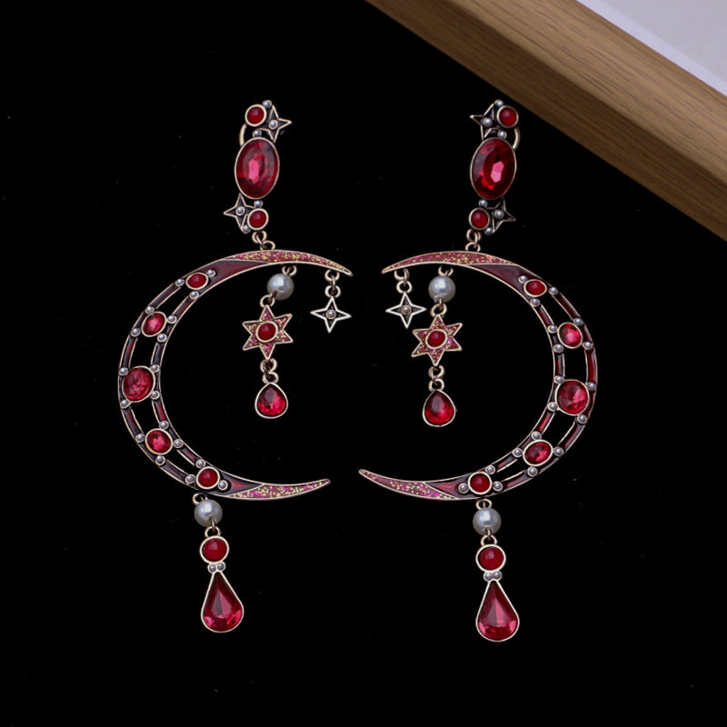 Women's Moon Whole Body Inlaid Zircon Sier Earrings