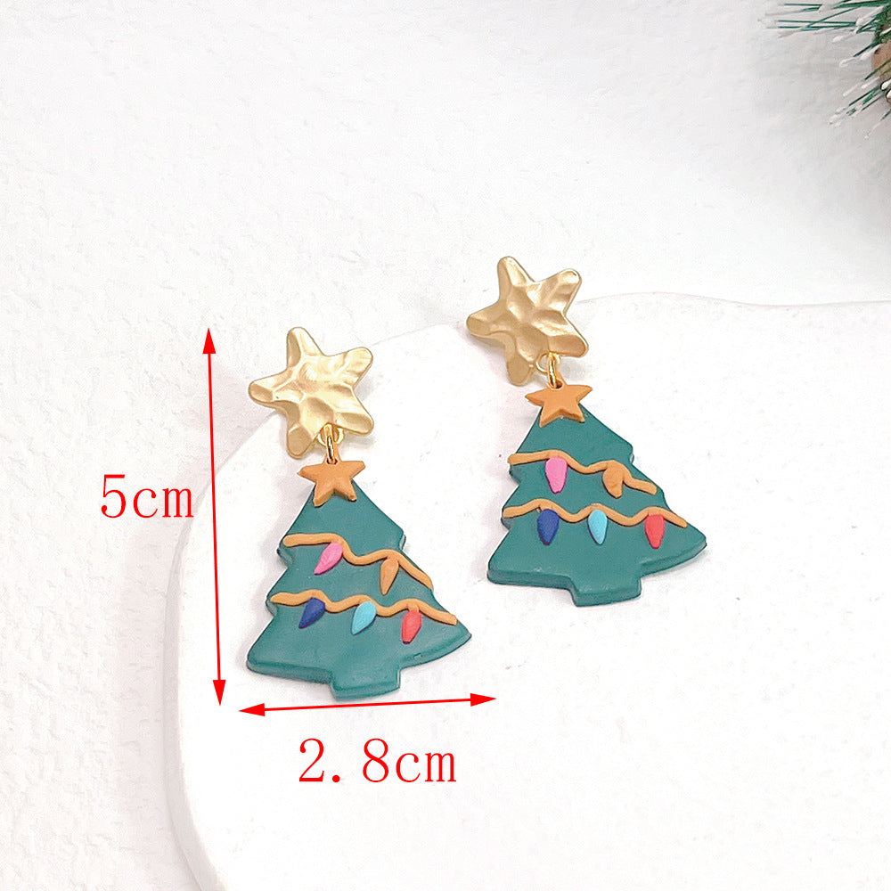 Christmas Jewelry Plaid Geometric Snowman Ear Earrings