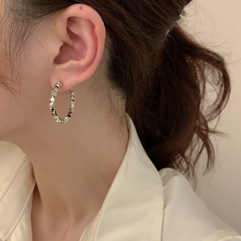 Metal Particles Beads Circle Ear Exaggerated Design Fashion Style Earrings