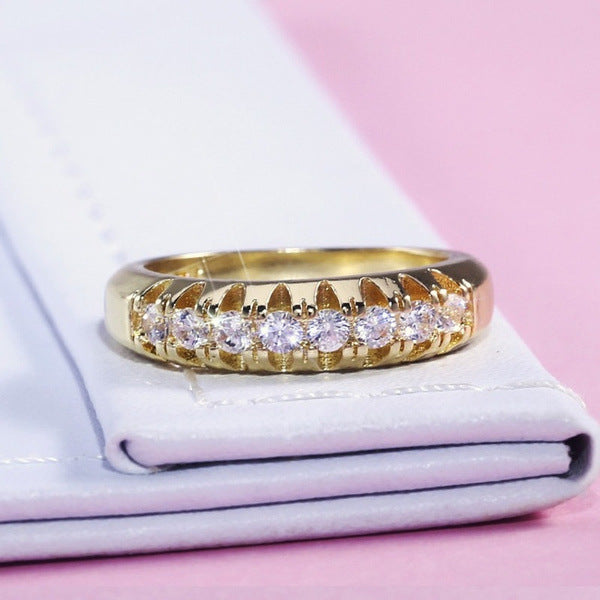 Style Simple Fashion Popular Geometric Single Row Zircon Wide Ring