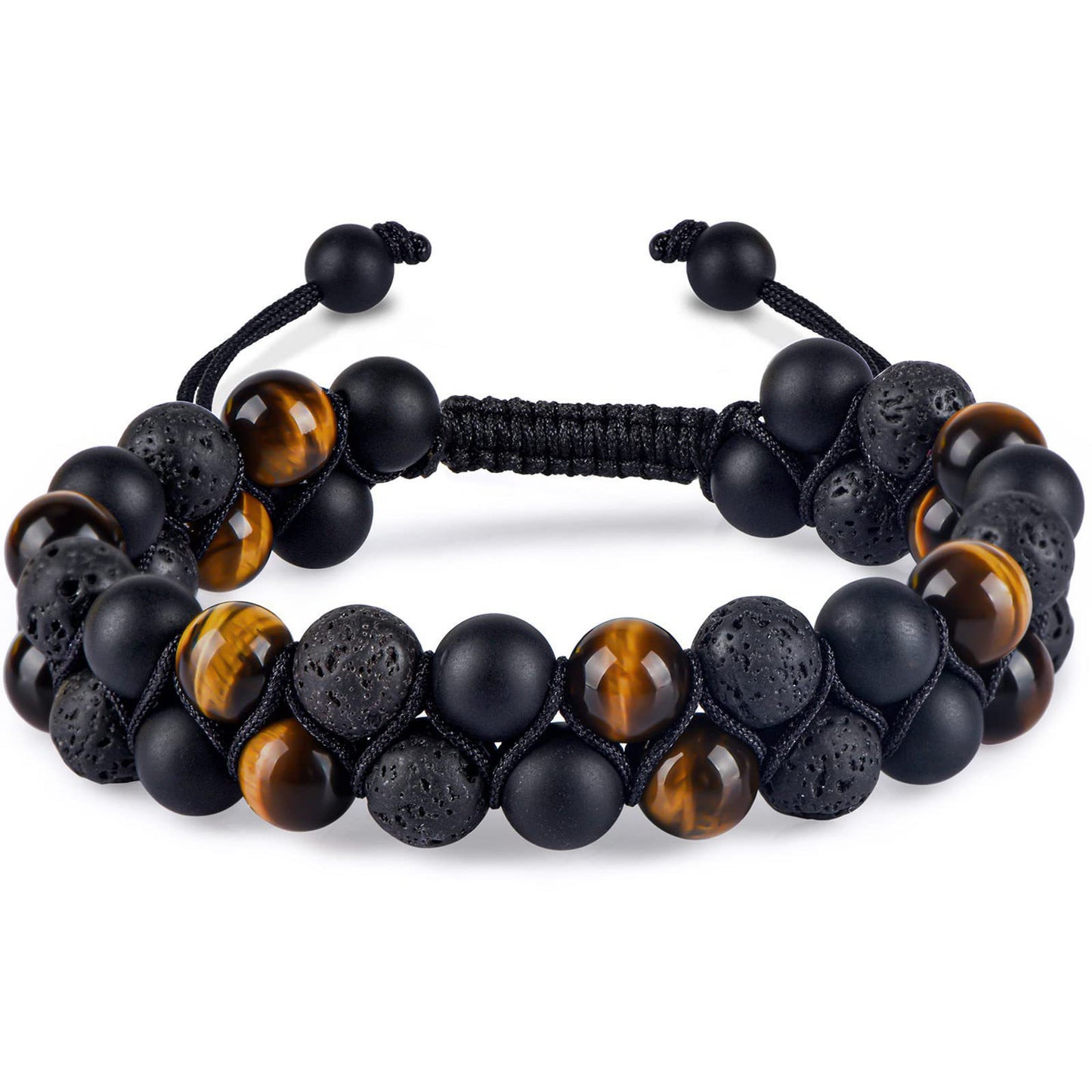 Men's Agate Stone Woven Adjustable Black Magnet Bracelets