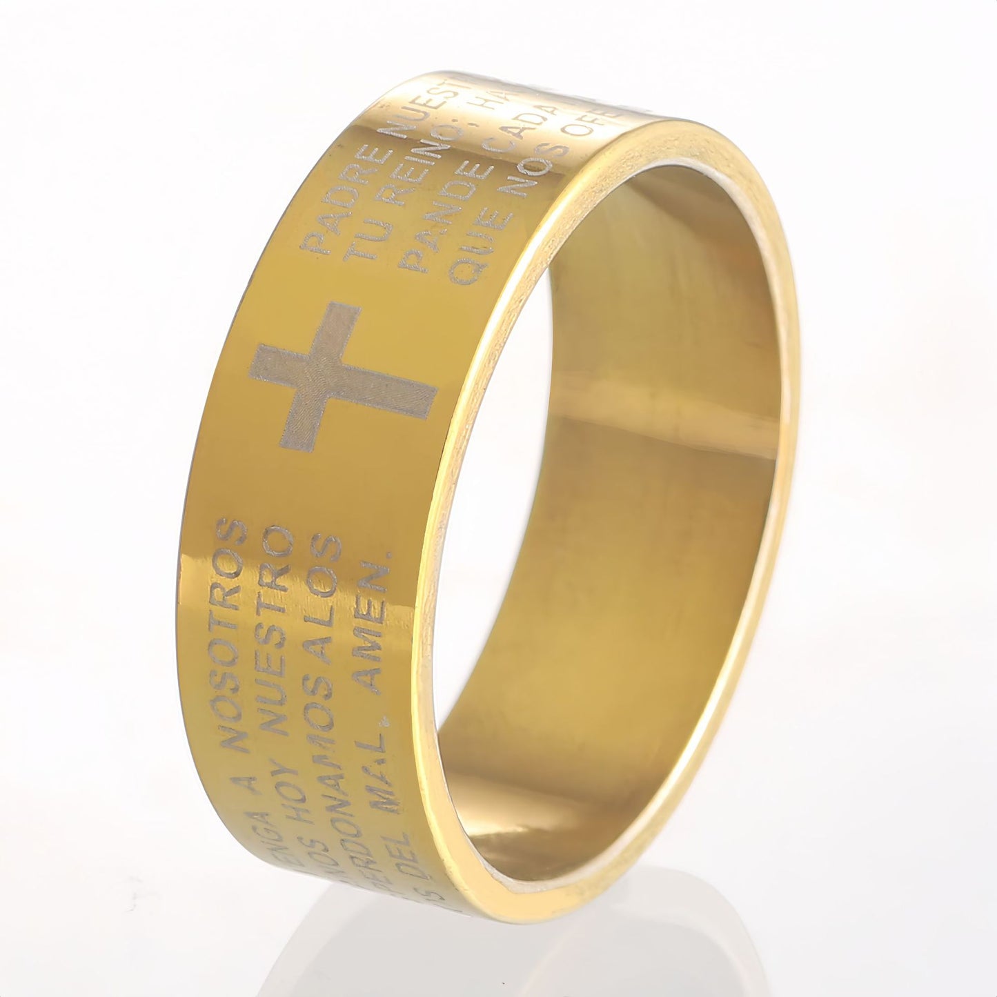 Men's Stainless Steel Personalized Carved Cross Letter Ring