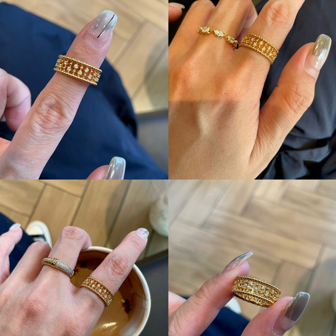 Money Style Square Diamond Gang Drill Rings